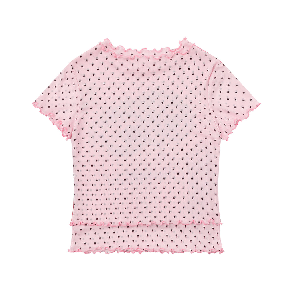 Sweet Style Cartoon Graffiti Colorful Plaid Ruffle T-shirt