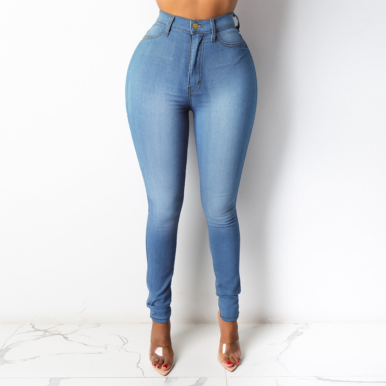 Nouveaux jeans slim taille haute en 5 couleurs pour femme, coupe crayon, style décontracté et tendance.