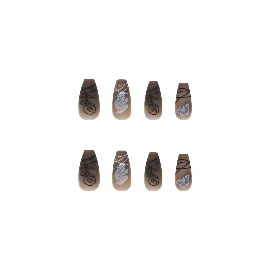 Long black butterfly ballet style manicure, custom nail pieces, removable nails