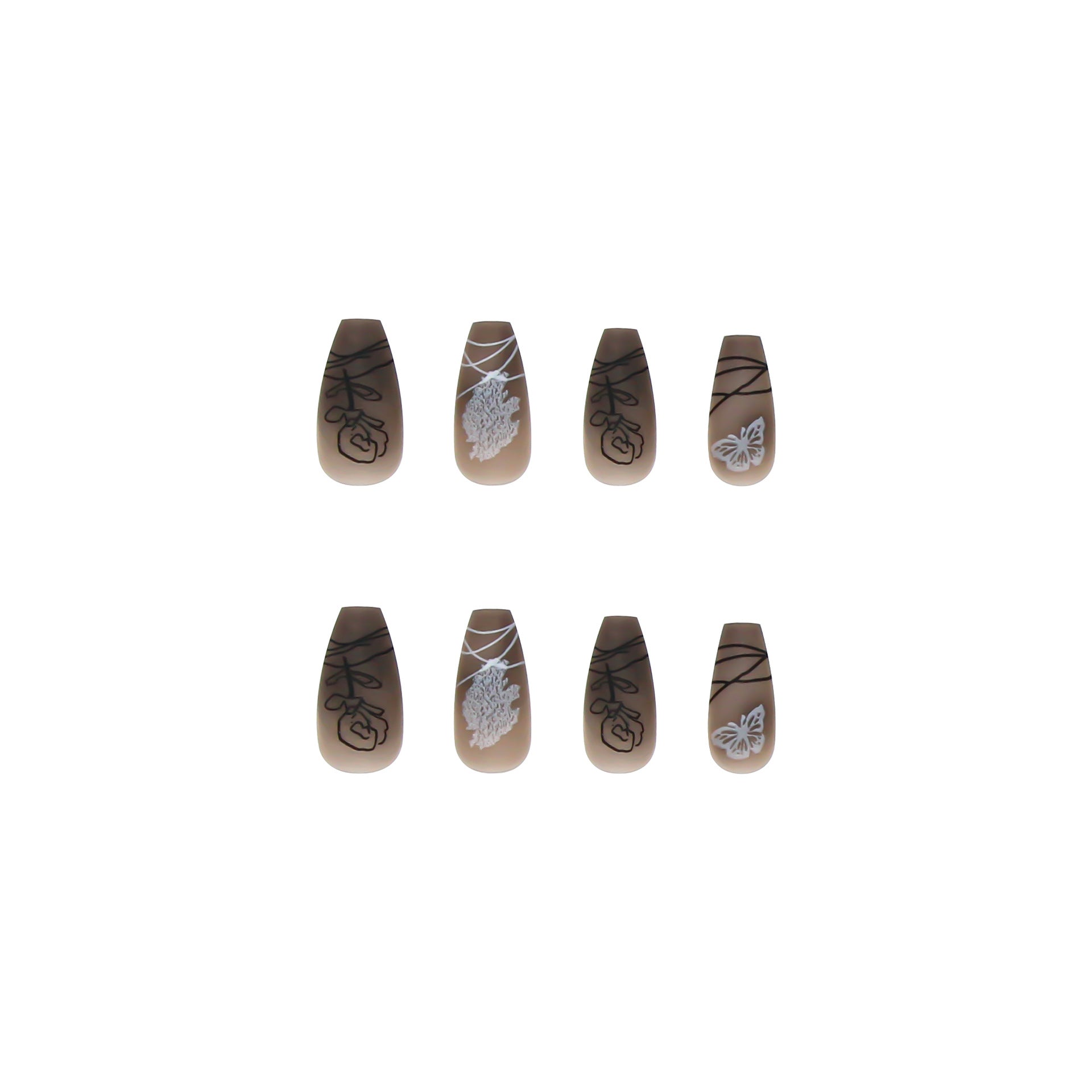 Long black butterfly ballet style manicure, custom nail pieces, removable nails