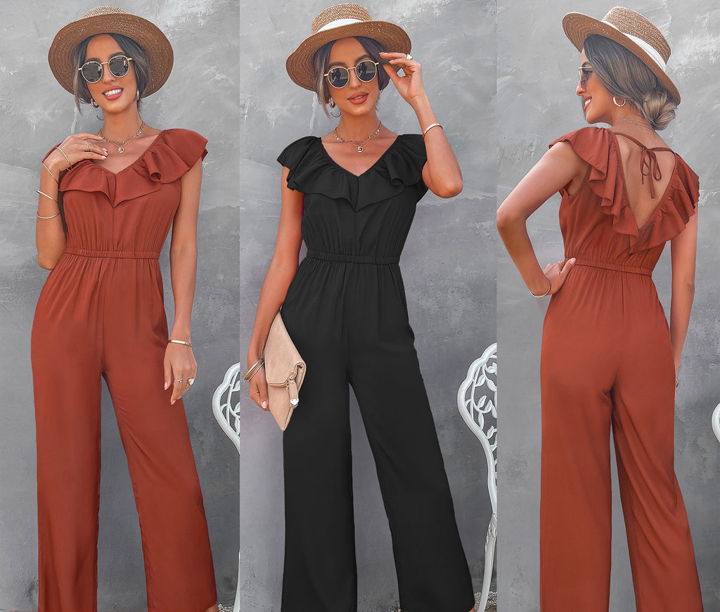 Combinaison pantalon droit pour femme, coupe cintrée à la taille