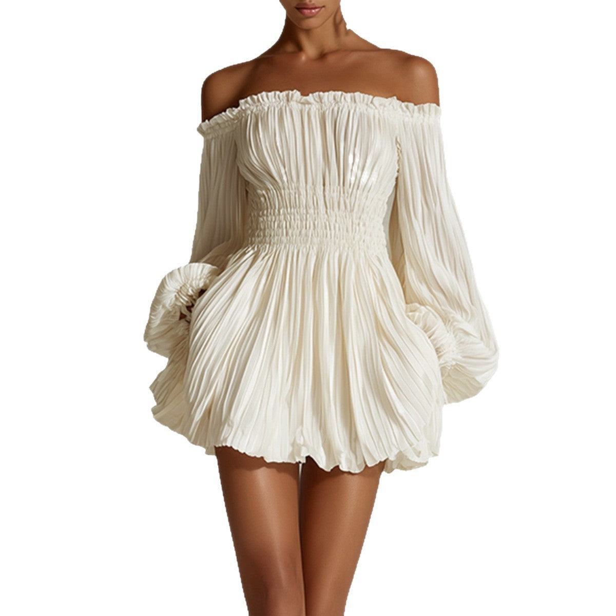 Robe élégante asymétrique plissée à manches longues pour femme