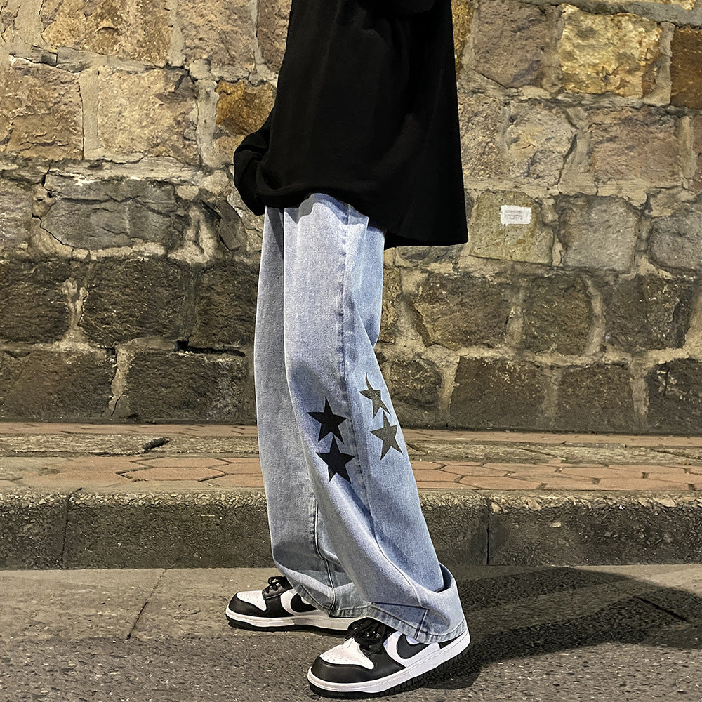 Pantalon Vibe tendance européen et américain, jean gris fumé à pentagramme, coupe ample, jambes droites, style automne-hiver.