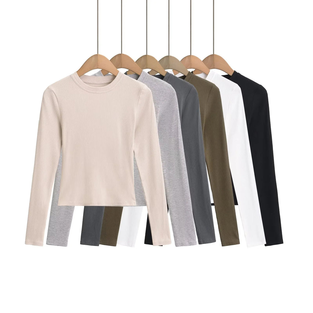 19,67 USD - T-shirt simple à col rond et manches longues