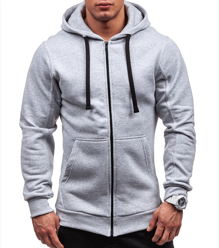New Men's Casual Hooded Zip Cardigan, Solid Color