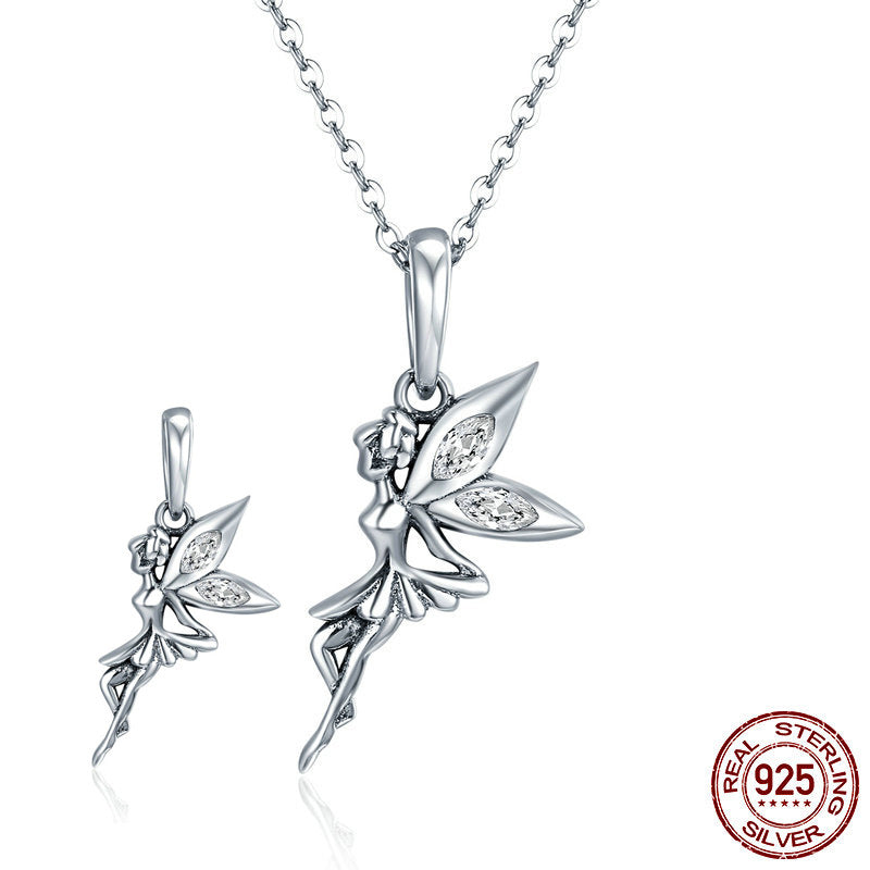 Accessoires en argent sterling S925 pour femmes : Bracelet pendentif fée des fleurs à faire soi-même, breloque pour collier personnalisée