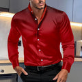 33.76 USD Chemise décontractée pour homme à col montant et manches longues, imprimée de pois ronds sur toutes les faces.