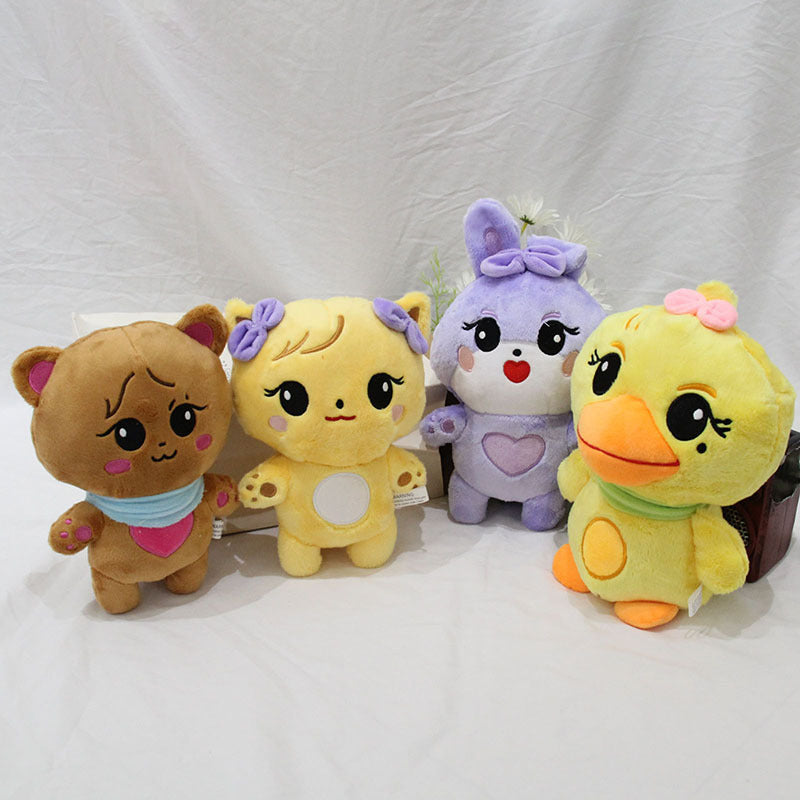 22,12 USD - Adorables peluches canard jaune, ours et lapin violet