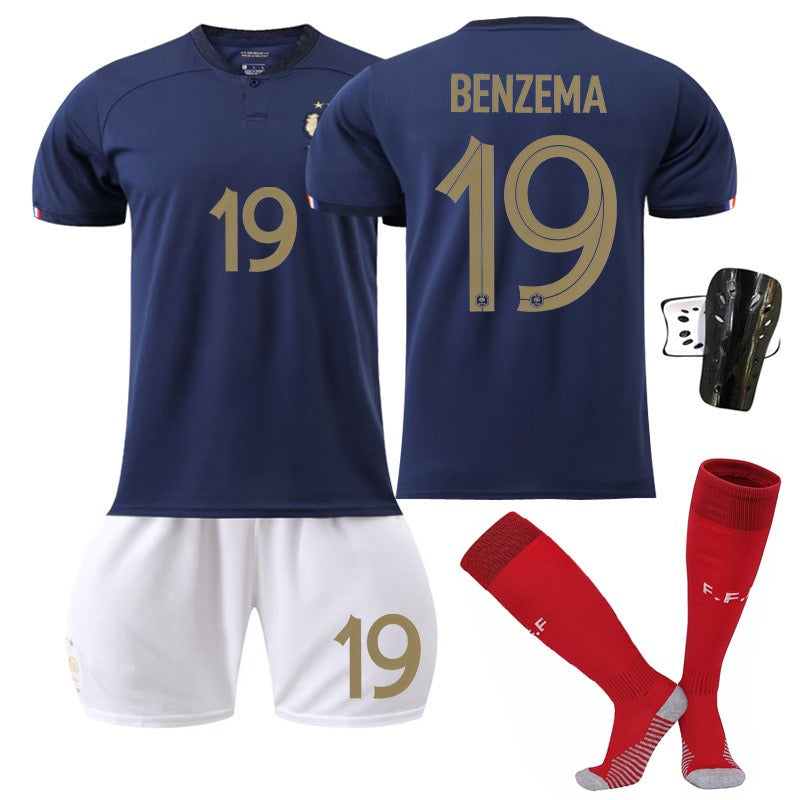 Ensemble de maillots domicile Coupe du Monde n° 10 Mbappé, 19 Benzema, 11 Dembélé, 9 Giroud