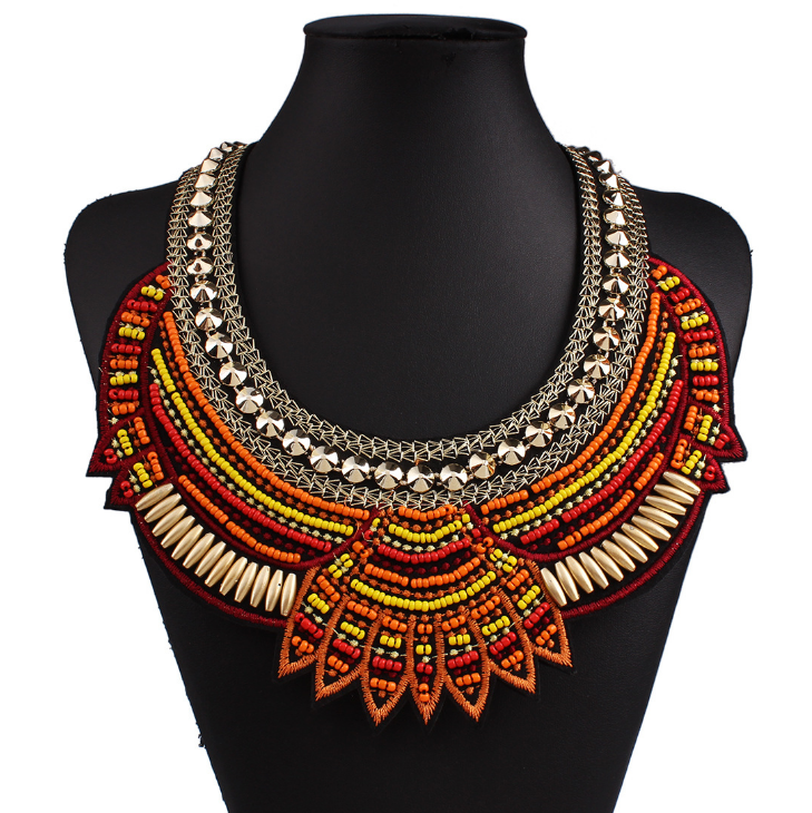 23.29 USD - Vintage Bohemian Retro Necklace, Fake Collar, Woven Bead Necklace, Egyptian Choker Necklace for Women, Jewelry