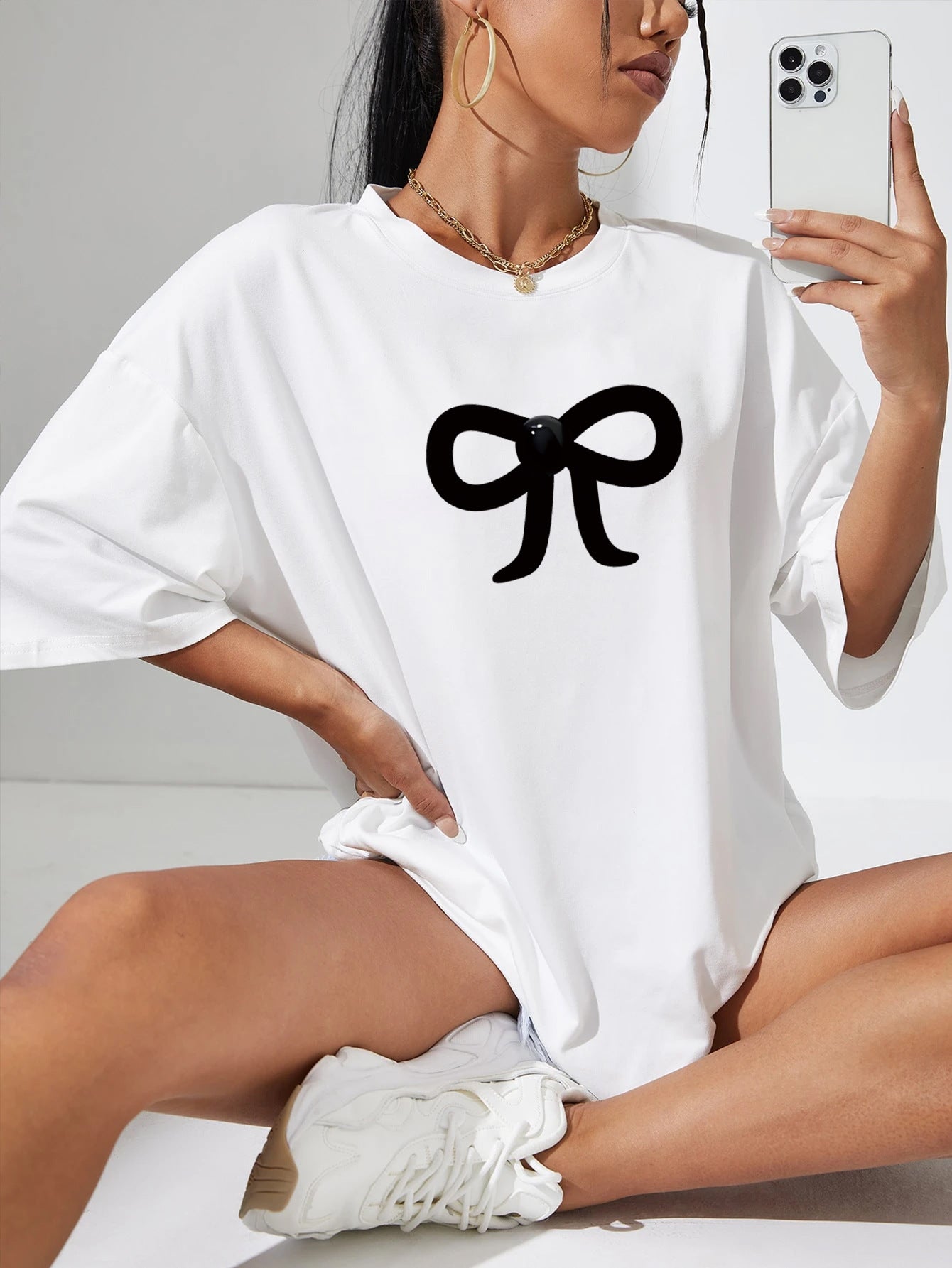 Multicolor round-neck short-sleeve T-shirt