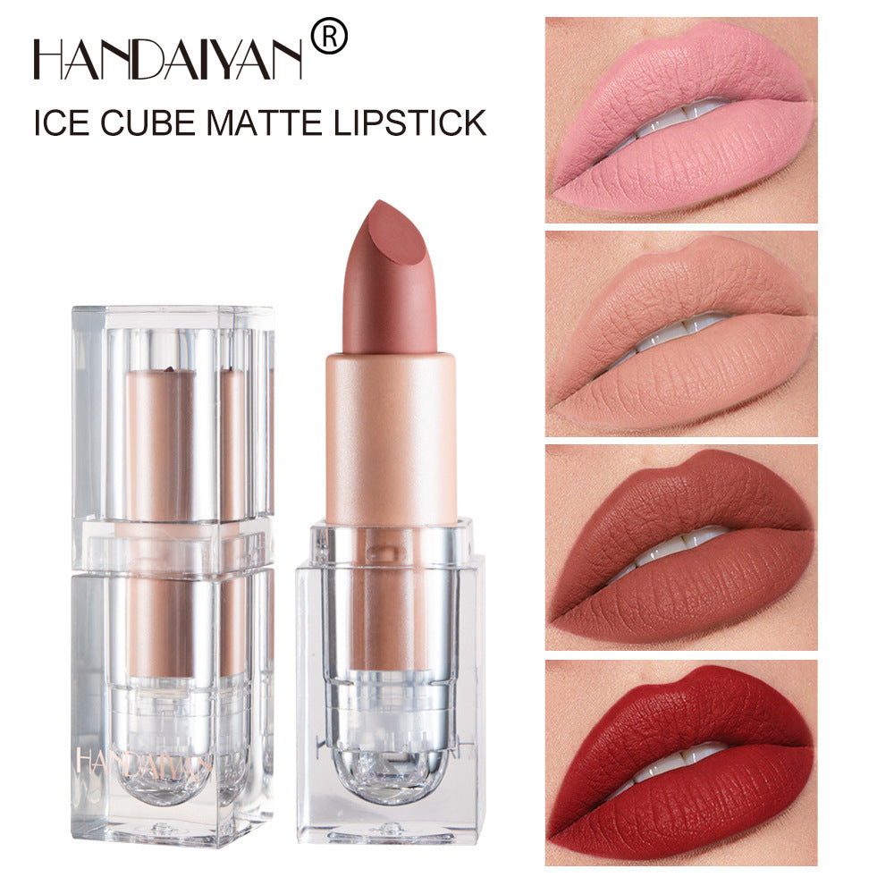 HANDAIYAN Lápiz labial mate Little Ice Cube, 12 tonos. Este lápiz labial no se desvanece fácilmente. Tono nude, efecto pastoso, color polvo.