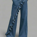 Pantalon vintage en denim véritable taille mi-haute asymétrique pour femme - Collection printemps-été