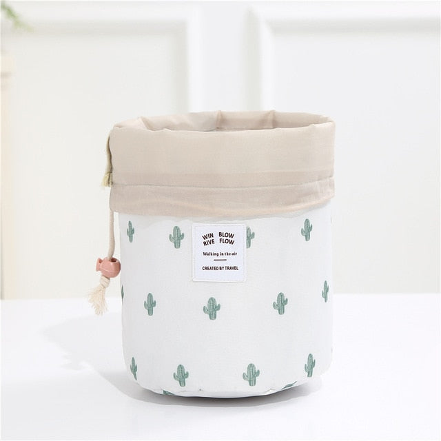 $13.97 - Women's Round Makeup Bag, Ideal for Travel, with Compartments for Toiletries.