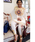 Ensemble 2 pièces style africain  – Haut et pantalon – Tissu très extensible – Grande taille – Idéal pour les soirées