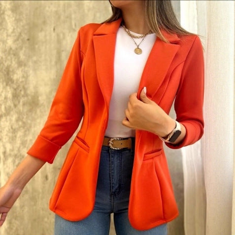 27.50 USD veste de costume minimaliste unie à manches longues et col.