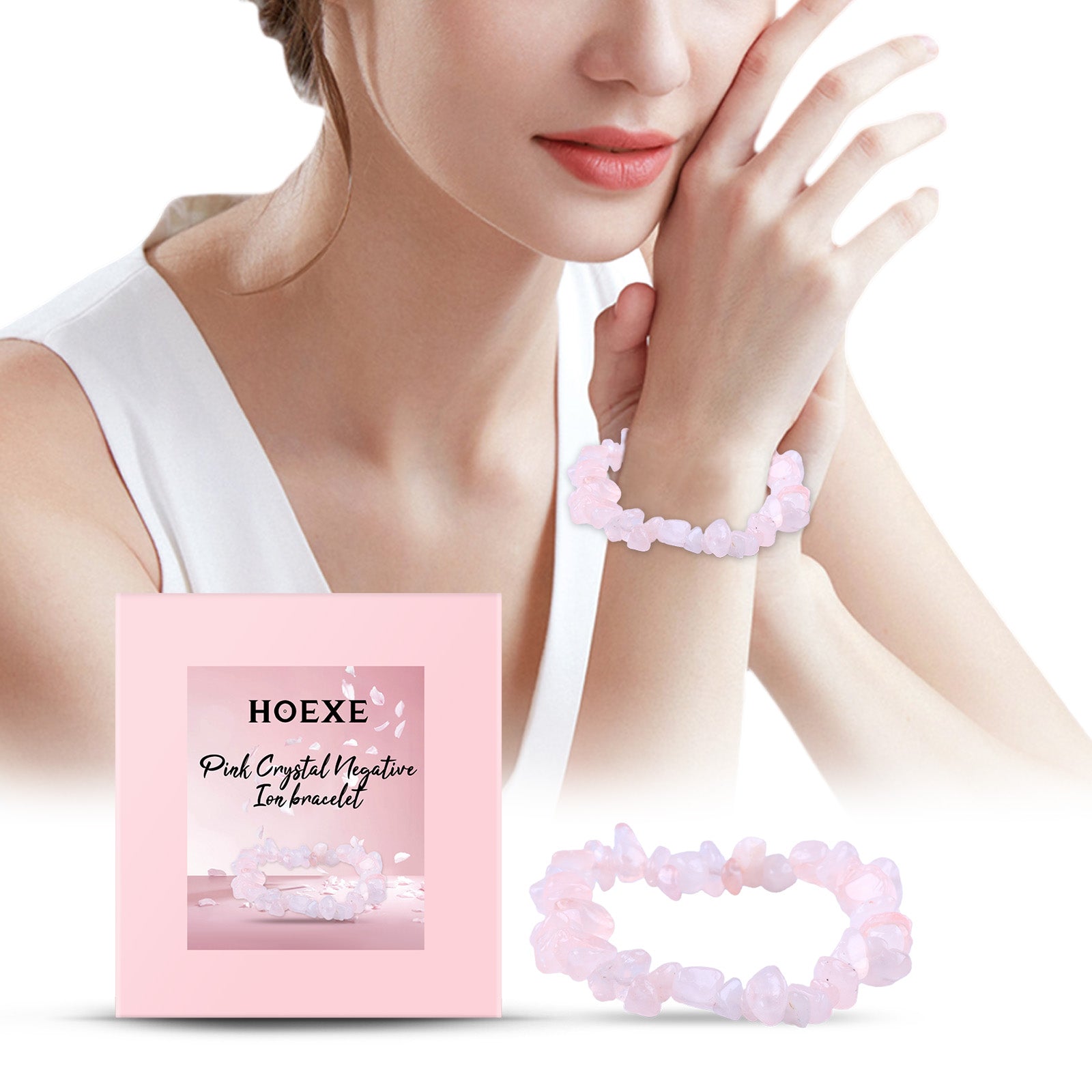 Bracelet en cristal rose, accessoire de mode et décoration pour les mains. Perles roses tendance.