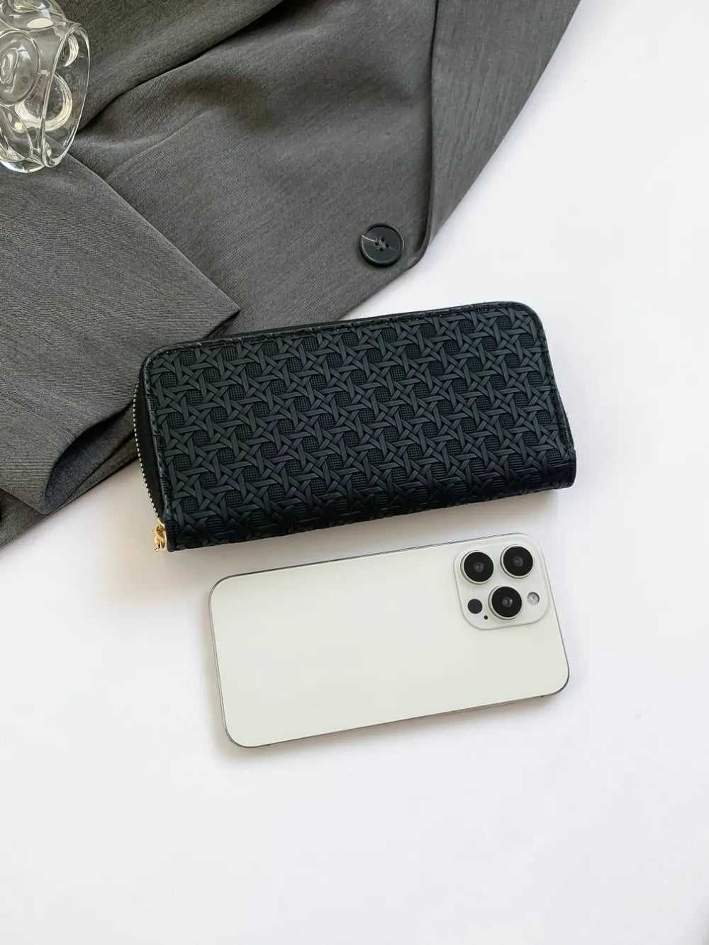 12.81 USD Portefeuille en cuir PU couleur unie