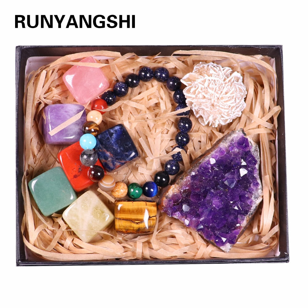 USD 37.27 - Natural Crystal Quartz Specimen Collection, Seven Chakra Healing Gemstone, Boxed.