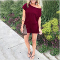 Combinaison femme tendance à épaules asymétriques, manches courtes et poches, disponible en 6 couleurs