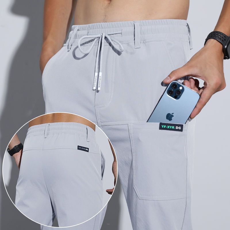17,47 USD - Pantalon en soie glacée fine pour homme, pantalon d'affaires, pantalon décontracté, pantalon de sport tendance à jambes droites et amples