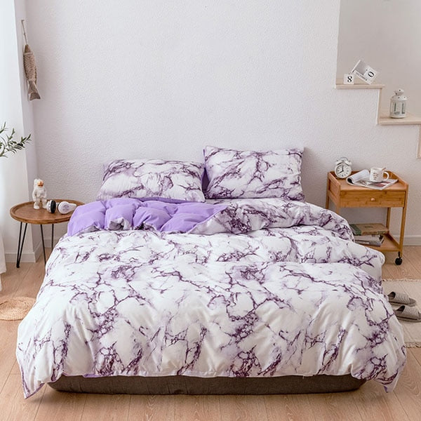 15.13/41.91 USD  La parure de lit est composée d'une housse de couette imprimée à motif marbre blanc confortable (ensemble 2/3 pièces).