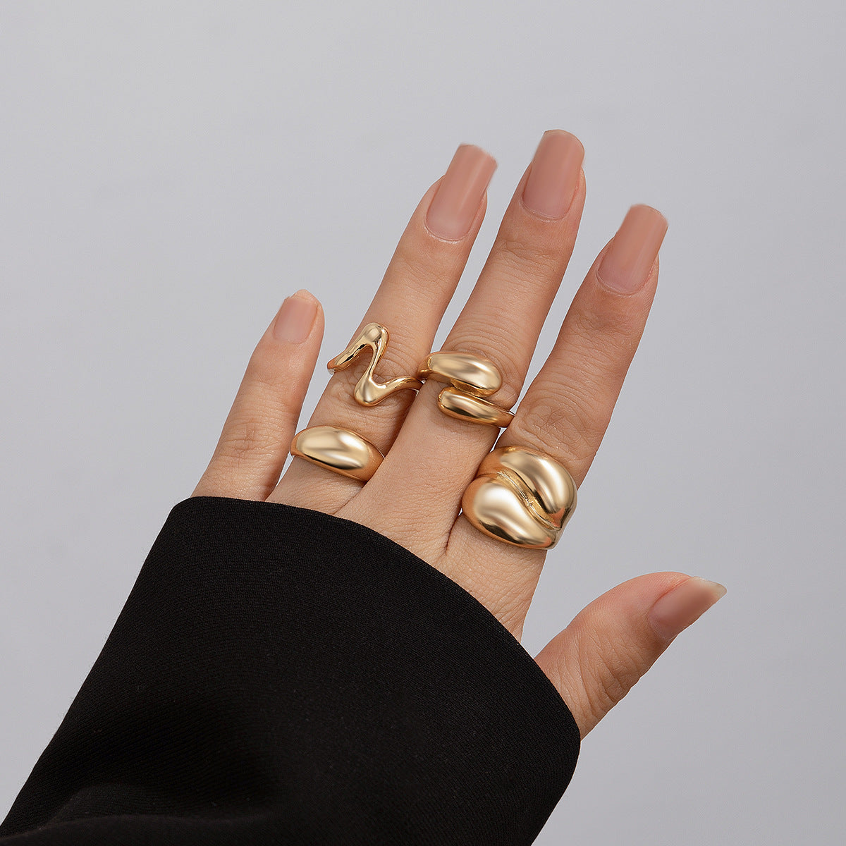 USD 7.70 - Geometric ring, open niche ring, index finger ring, curved lava metal ring