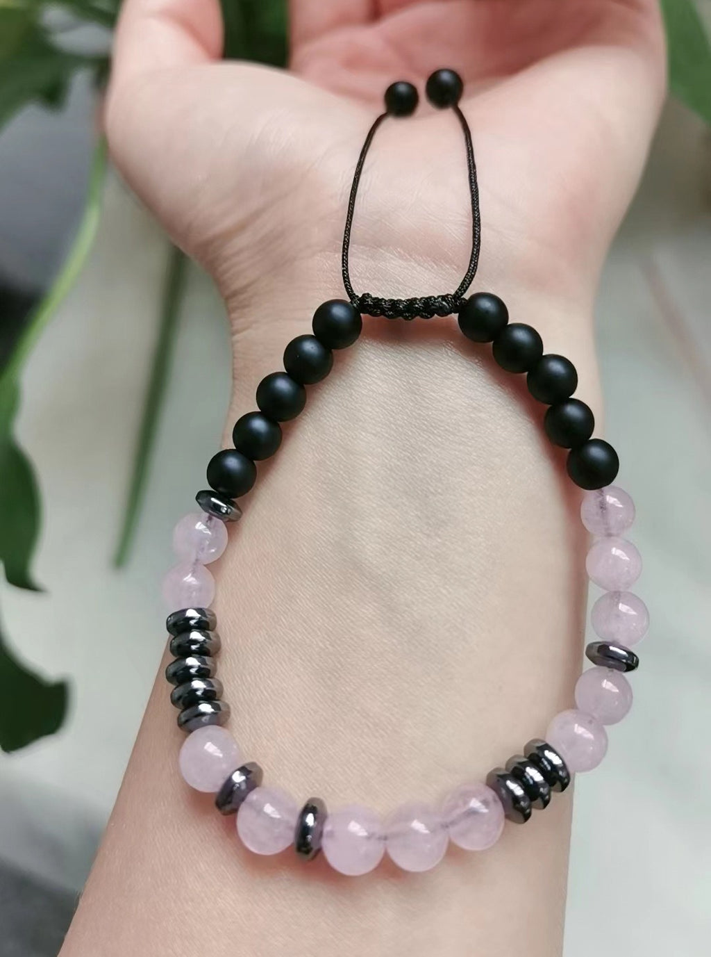 $13.32 USD - 6mm frosted stone and powder crystal password bracelet