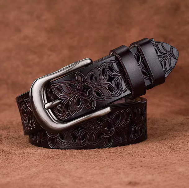 $13.39 - Women's hollowed-out belt, genuine leather pin buckle, wide cowhide belt, trendy and versatile