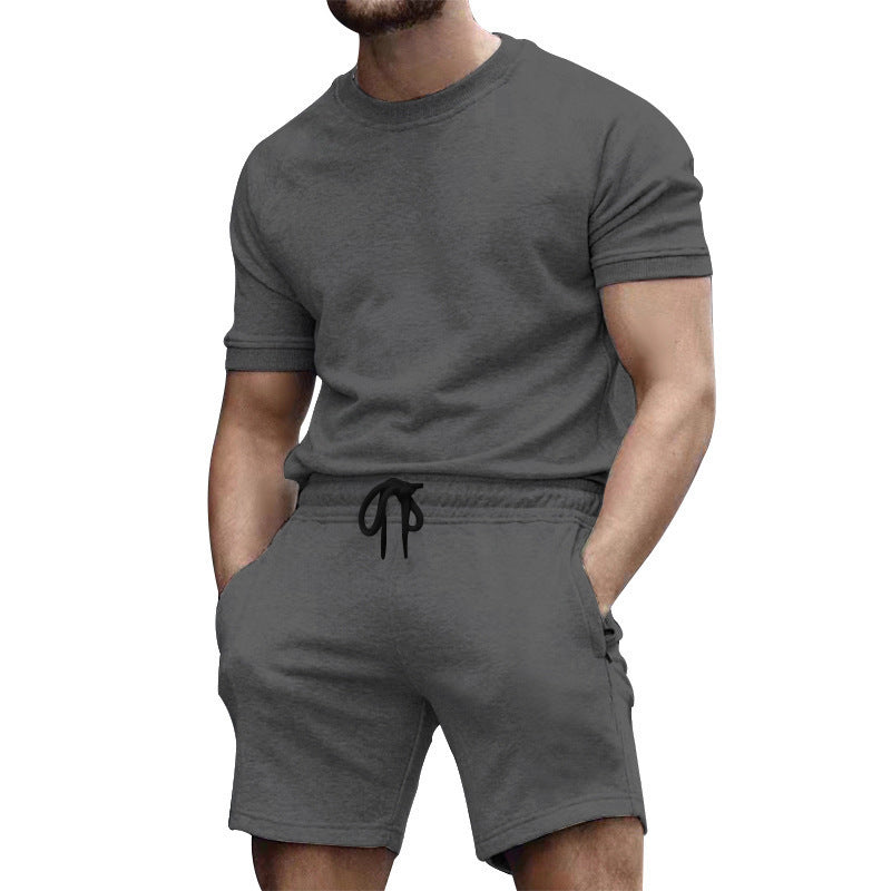 Survêtement de sport et de loisirs d'été pour homme, manches courtes, patchwork, col rond.