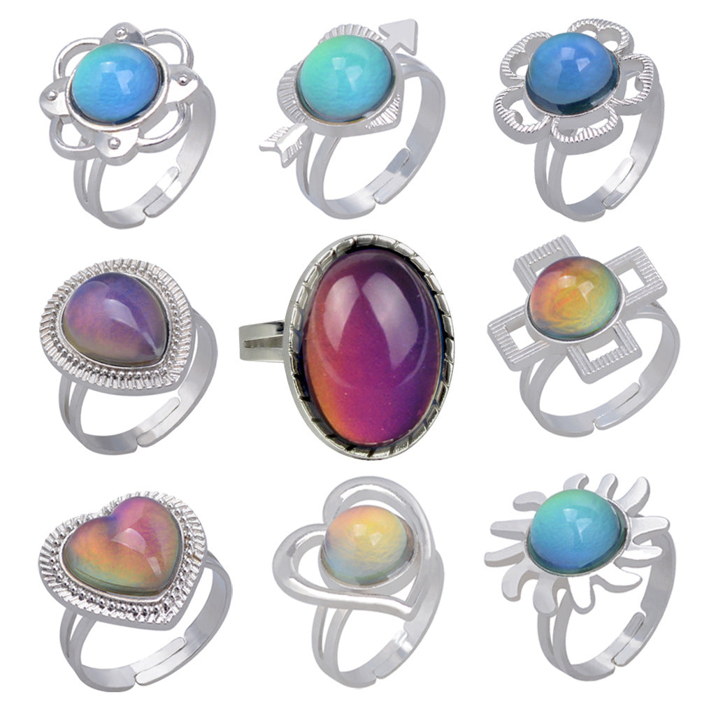 USD 13.98 - Vintage thermochromic ring for women, glamorous and elegant style, adorned with gemstones.