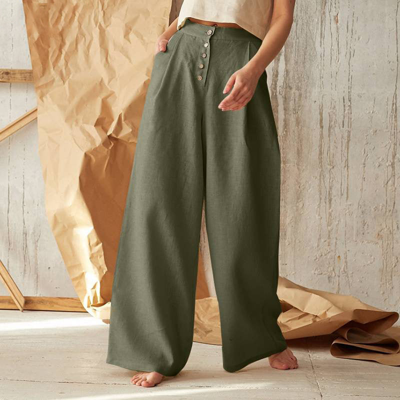 Womens Casual Cotton Linen Baggy Wide-Leg Pants Loose Flared Trousers home Casual pants