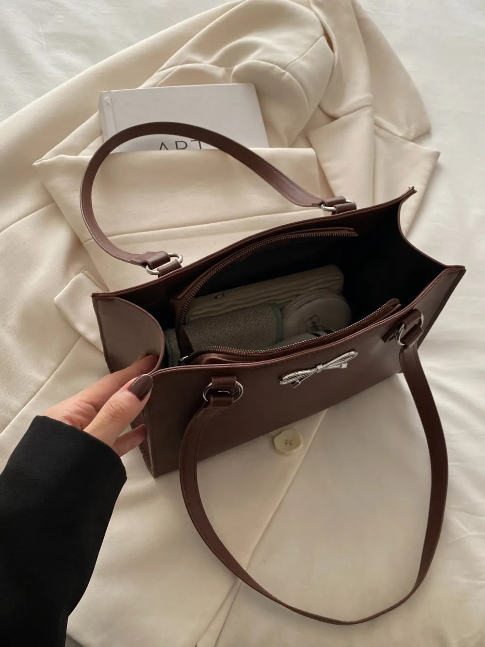 PU leather bag with bow