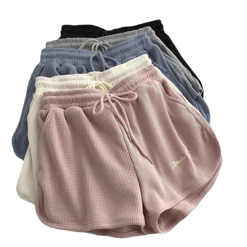 17,35 USD - Short de survêtement en maille gaufrée pour femme, idéal pour l'été, décontracté, ample, taille haute, à porter à la maison, jambes larges, short court, vêtement d'extérieur
