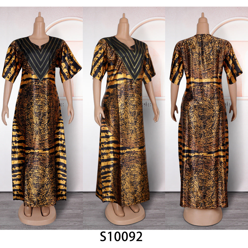 Robe longue ample à motifs pour femme africaine, grande taille, avec strass