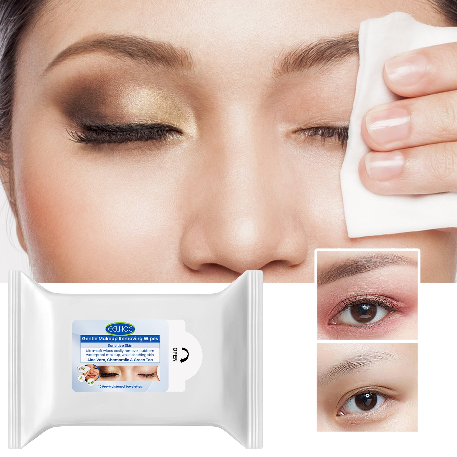 18.62 USD - EELHOE Gentle Makeup Remover Wipes Deeply Cleanse Face, Eyes & Lips Gentle, Refreshing, and Non-Irritating Makeup Remover Wipes