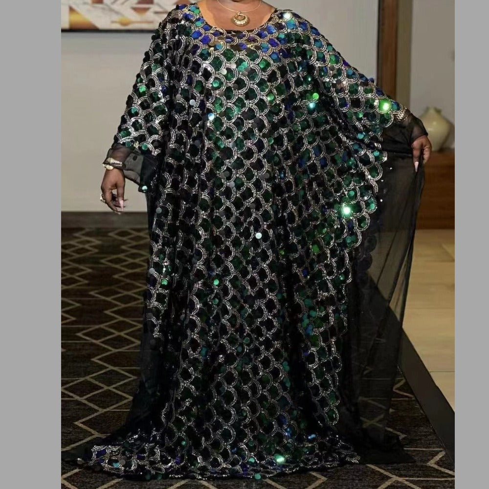 Robe asymétrique ornée de perles pour femme, robe à sequins