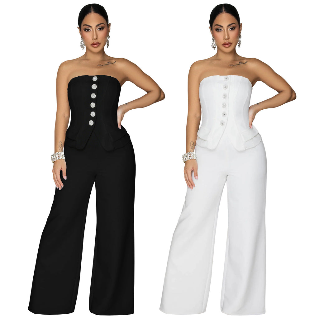 Combinaison bustier dos nu sexy à jambes larges pour femme