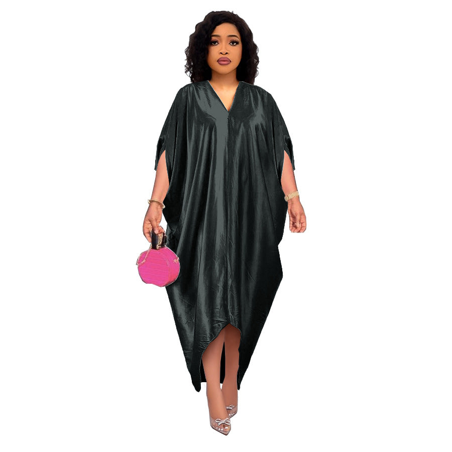 Robe grande taille pour femme, style africain, couleur unie et col en V (collection printemps)