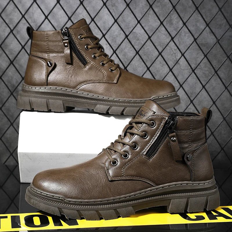 29.10 USD Bottes de travail rétro pour hommes, bottines montantes à semelle épaisse, style décontracté, style Chelsea, imperméables, idéales pour l'automne et l'hiver.