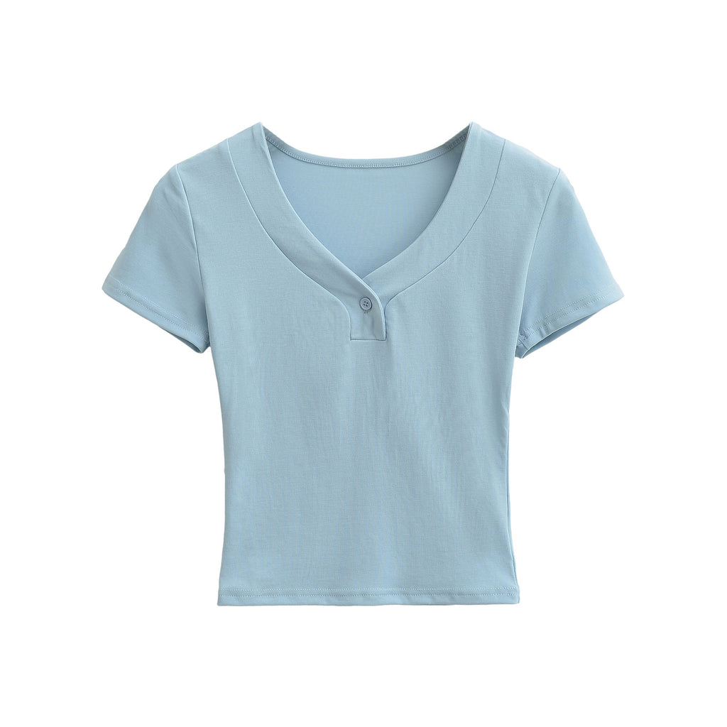 Camiseta sencilla de manga corta con botones