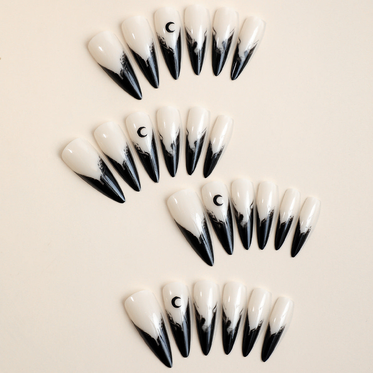 Long raindrop-shaped manicure, milky white powder gradient, high-end wearable nail patch