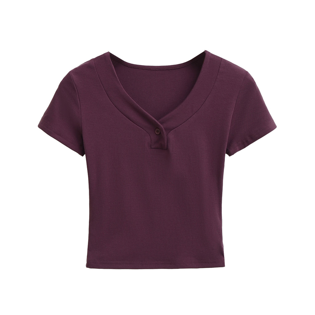 Camiseta sencilla de manga corta con botones