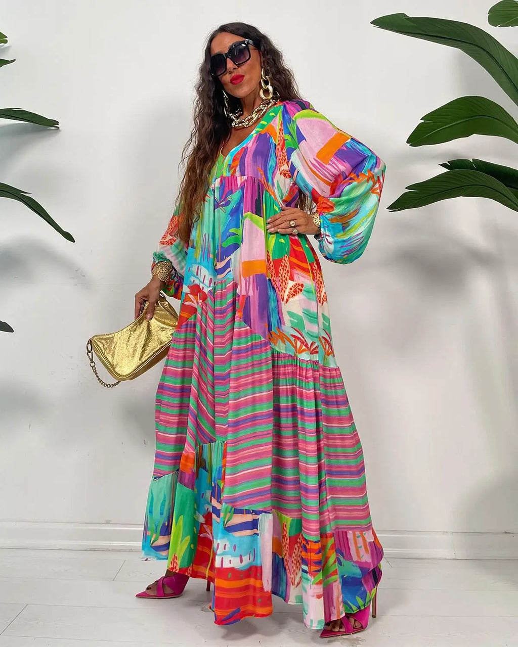 Spring Summer African Women Long Sleeve V-neck Printing Long Dress Maxi Dress Dashiki African Dresses for Women XS-3XL