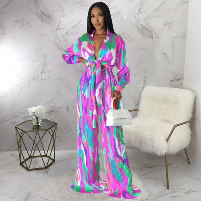 2 Two Piece Set Stripe Print Long Sleeve Blouse Tops And Pant Suits Dashiki African Women Set Sheath Matching Fashion Outfit