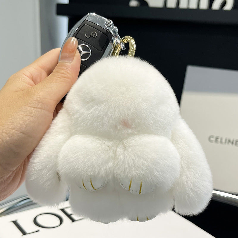 17,46 USD - Adorable lapin Rex en fourrure, porte-clés/pendentif/mini-sac en peluche, ornement lapin