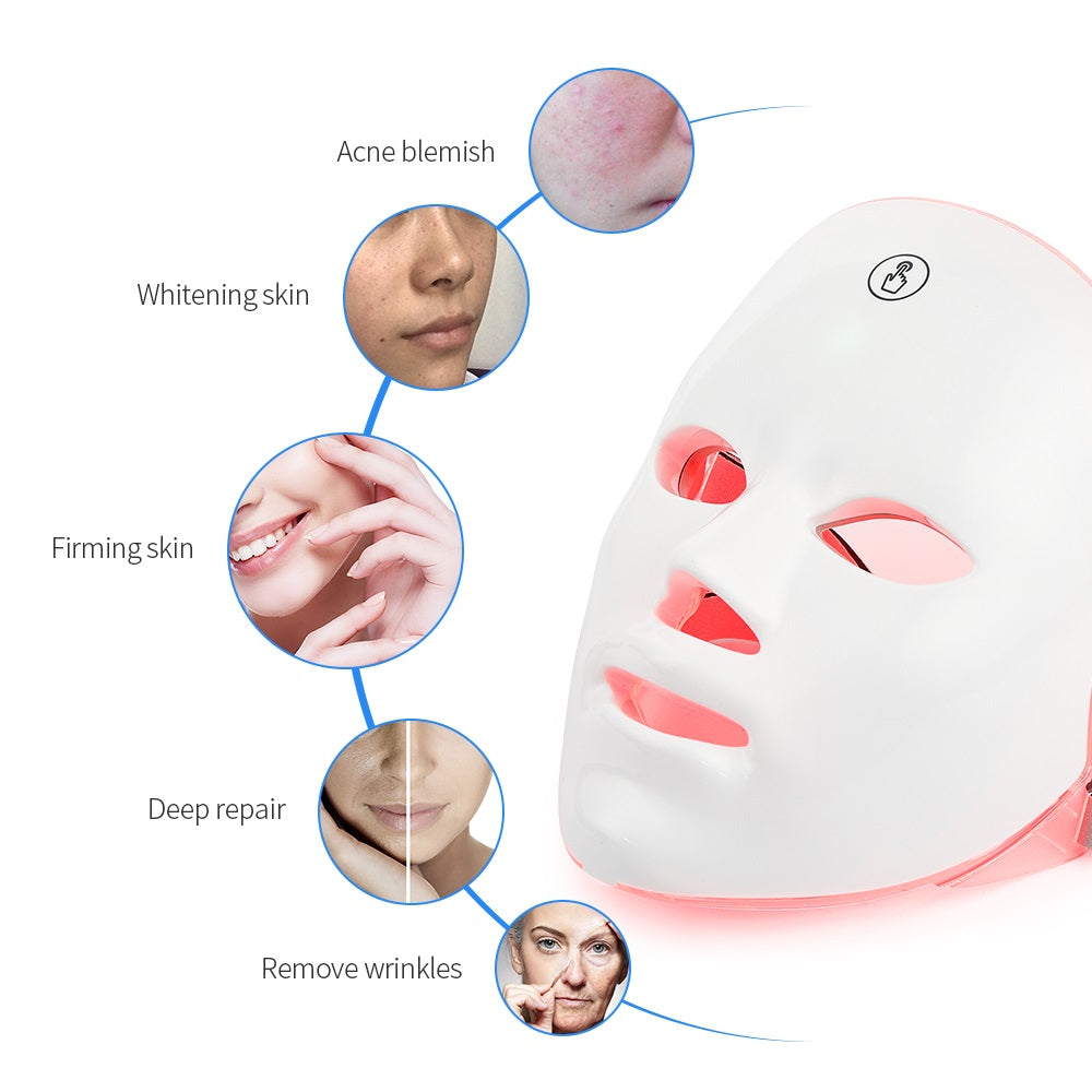 Masque facial de beauté à LED rechargeable par USB, test tactile manuel, couleurs photoniques, pour le rajeunissement de la peau