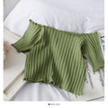 16.19 USD - HELIAR Women's Off Shoulder Mesh Crop Tops Short Sleeve Ruffle Hem Stretchy Summer Collection 2020