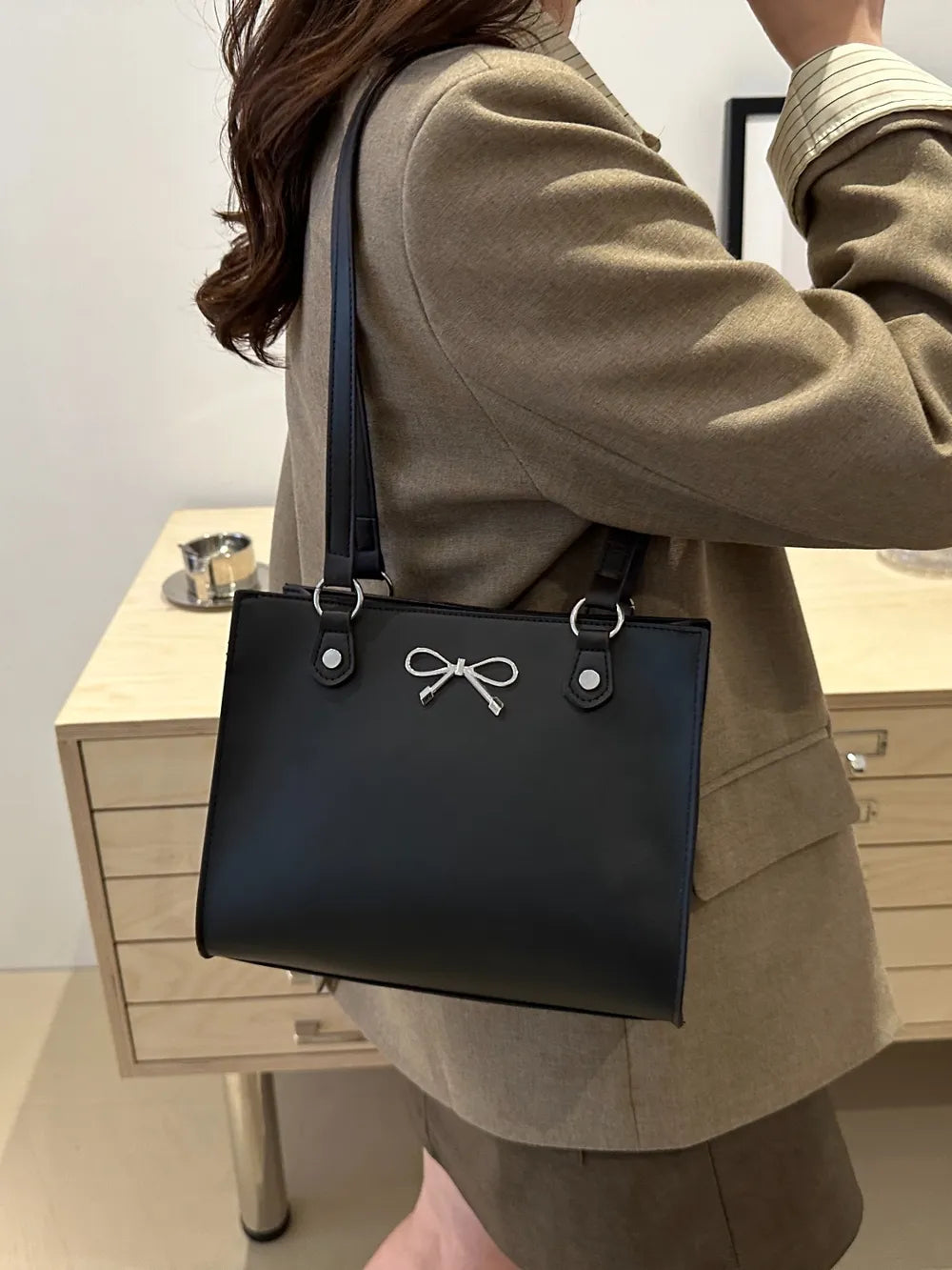 PU leather bag with bow
