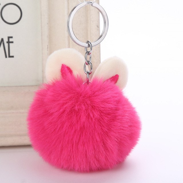 13,98 USD - Pendentif boule de poils oreilles de lapin mignonnes, accessoires de mode pour sacs à main, porte-clés en peluche, ornements